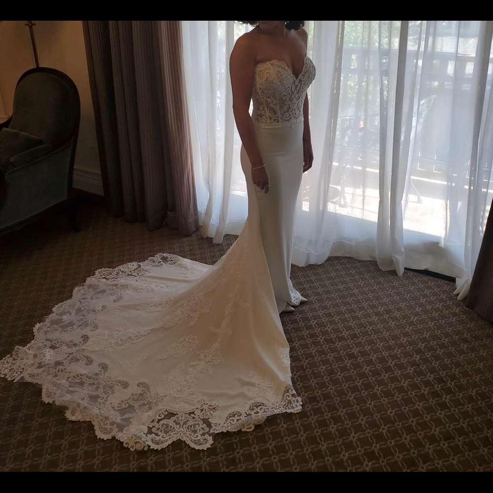 Calla Blanche Emma 19119- Ivory Lace and Crepe Wedding Strapless Dress